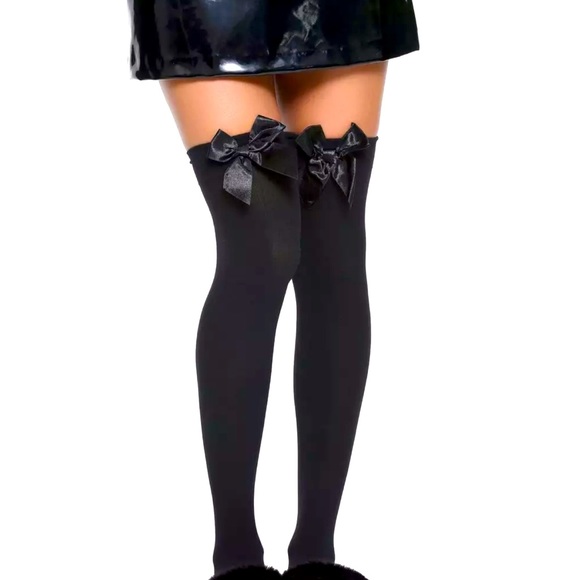 Blackheart Accessories - Blackheart Bow Top Thigh High Stockings Women’s OS Black Sexy Lingerie Kawaii